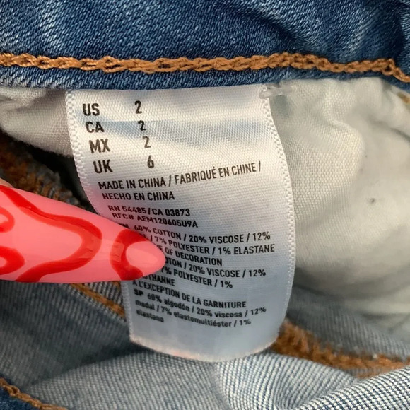 American Eagle High Rise Shortie Blue Denim Shorts Size 2 - Picture 4 of 5